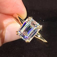 Anillo de oro amarillo de 18 quilates para mujer, sortija de moissanita con diamantes de 1, 2, 3, 4 y 5 quilates, Esmeralda rectangular, para boda, fiesta, compromiso, aniversario 2024 - compra barato