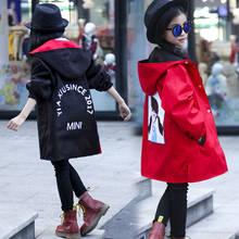 Gabardina larga informal de algodón para niñas, abrigos con capucha, trajes de 3 a 12 años, moda de primavera y otoño 2024 - compra barato