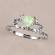 Simple Female White Heart Opal Ring Charm Silver Color Wedding Ring Classic Crystal Queen Crown Engagement Rings For Women 2024 - buy cheap