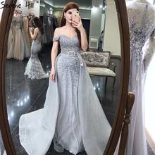 Серое вечернее платье Serene Hill Dubai с полными кристаллами 2021 пикантное роскошное официальное платье русалки с открытыми плечами для вечеринки CLA70602 2024 - купить недорого