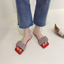 Шлепанцы женские с квадратным носком, блестящие сандалии со стразами, повседневная домашняя обувь на мягкой подошве, лето 2021 2024 - купить недорого