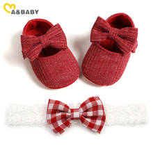 Ma&Baby 0-18M Spring Autumn Christmas Newborn Infant Baby Girls Red Shoes Cute Bow Plaid Knitted Shoes First Walkers Headband 2024 - buy cheap