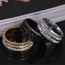 Anillo de cristal de acero inoxidable para mujer, anillo de cristal de doble fila de acero de titanio, a la moda 2024 - compra barato