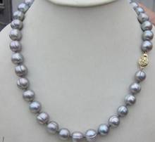 Gran envío gratis nuevo AAA 10-11mm gris redondo Natural Real perla fresca collar 18 "925 Plata 2024 - compra barato