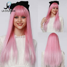 La sylphide peruca sintética longa lisa luz rosa ombre cabelo branco perucas com franja para mulheres preto branco cosplay peruca de festa 2024 - compre barato