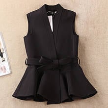 Spring Autumn Women's Jacekt Wool Blends Coat Korean Temperament Ruffled Slim Vest Waistcoat Office Ladies Clothes Tops black 2024 - buy cheap