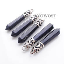 Wholesale 5pcs Dangle Pendants Natural Stone Blue Sand Reiki Chakra Healing Bullet Hexagonal Point Pointed Reiki Pillar QN3019 2024 - buy cheap