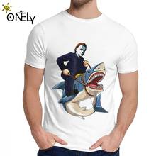 Unisex T-shirt Jason Riding Shark Funny Halloween Graphic T-shirt Costum 100% Cotton New Crewneck Hip Hop T Shirt 2024 - buy cheap