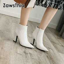 ZawsThia 2022 winter spring white black thick high heels boots women pumps stilettos boots pointed toe zipper ankle booties 2024 - buy cheap