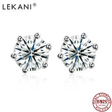 LEKANI 925 Sterling Silver Stud Earrings For Women Clear Cubic Zirconia Geometric Six Claws Female Earring Simple Fine Jewelry 2024 - buy cheap