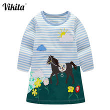 VIKITA Unicorn Girls Cotton Dresses Kids Princess School Casual Costumes Kids Autumn Clothes Girl Striped Dress Kids Clothing 2024 - buy cheap