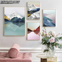 Golden and Blue Snowy Mountains Wall Art Canvas Posters Pink Lake Abstract Art Print Nordic Modern Home Decor Painting 2024 - buy cheap