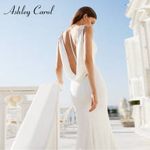 Ashley Carol Mermaid Wedding Dress 2022 Draped Cowl Neckline Sparkling Epaulets Bride Sleeveles Backless Button Bridal Gown 2024 - buy cheap