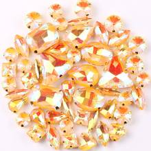 Gold claw setting 50pcs/bag shapes mix jelly candy Topaz AB glass crystal sew on rhinestone wedding dress shoes bags diy 2024 - buy cheap