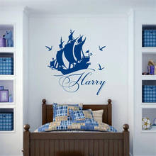 Wall Decal Sea Theme Marine Logo Sailing Ship Sail Custom Name Girl Boy Nursery Murals Home Décor Children Vinyl Sticker HY1504 2024 - buy cheap