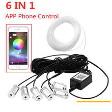 8 m rgb fibra óptica atmosfera lâmpadas interior do carro luz ambiente decorativo painel de controle remoto da porta ou controle app 2024 - compre barato