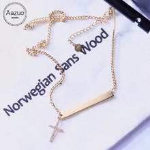 Aazuo Fashion Hot sale Instagram Stype 18K Orignal Yellow Gold Cross Long Card Chain Necklace Gifted for Women  Au750 2024 - buy cheap