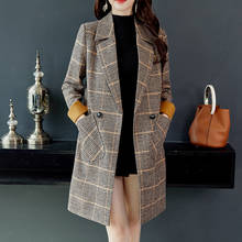 Outono inverno de manga comprida xadrez casual casaco moda turn-down collar overcoats feminino café escritório senhora solto longo-casaco 2024 - compre barato