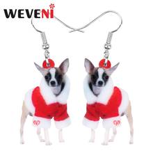 WEVENI Acrylic Anime Christmas Hat Bulldog Dog Earrings Drop Dangle Animal Pet Jewelry For Women Girls Teen Party Gift Accessory 2024 - buy cheap