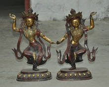 wedding decoration 16" Tibet Buddhism bronze Gilt Tara Kwan-yin Guanyin goddess Buddha statue pair 2024 - buy cheap