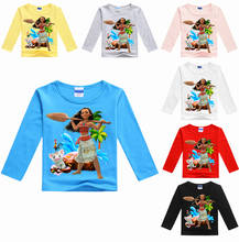 Camisa de algodão da moana com manga comprida, camiseta estampada popular para meninos e meninas de 2 a 13 anos, roupa de desenhos animados, novo, 2020 2024 - compre barato