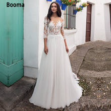 Booma 3/4 Sleeve Ivory A-line Wedding Dresses Top Lace Appliques Soft Tulle Bridal Gown with Sweep Train Beach Boho Wedding Gown 2024 - buy cheap