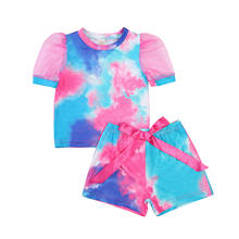 Baby Summer Clothes Tie-dye T-shirt+Shorts Classic Round Neck Bow Elastic Waist Clothing Beachwear Suit 2024 - buy cheap