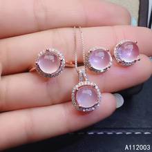 Brinco pingente anel feminino quartzo rosa natural, joias finas de alta qualidade 925 prata esterlina conjunto de suportes clássicos para teste 2024 - compre barato