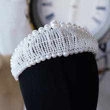 European Pearls Brides Tiara Crowns Crystal Handmade Princess Wedding Headbands Bridal Hair Accessory 2024 - buy cheap