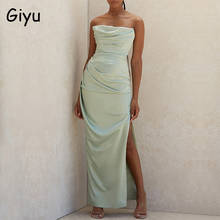 Giyu Club Party Satin Dress Women 2022 Summer Sexy Strapless Split Bodycon Long Maxi Dresses Elegant Backless Ruched Vestidos 2024 - buy cheap