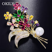 OKILY-broche de zirconia cúbica para mujer, broche elegante, colorido, con accesorios de perlas 2024 - compra barato