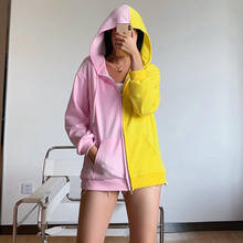 Fashion Women Hoodies and Sweatshirt Elegant Long Sleeve Patchwork hooded Hoody Ladies Looses Oversized Hip Hop Streetwear 2024 - buy cheap