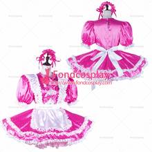 fondcosplay adult sexy cross dressing sissy maid hot pink Dots satin dress lockable Uniform white apron Tailor-made[G2227] 2024 - buy cheap