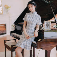 Cheongsam estilo chino Vintage para mujer, vestido de encaje mejorado con cuentas y volantes, elegante y dulce, manga corta, 2021 2024 - compra barato