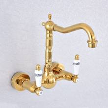 Bathroom Faucet Gold Color Brass Kitchen Mixer Tap Faucet Wall Mounted Dual Handle Hot And Cold Taps Nsf610 2024 - buy cheap