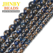 JHNBY Natural Dark blue Gold Colored Stone 6/8/10/12MM Round Loose beads for Jewelry making DIY bracelets necklace accessories 2024 - buy cheap