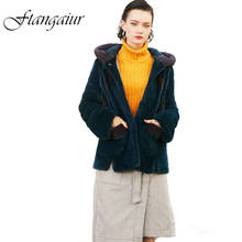 Ftangaiur-casaco de pele de vison médio e natural, casaco feminino com gola em veludo, listrado e gola em pelo de vison real, 2021 2024 - compre barato