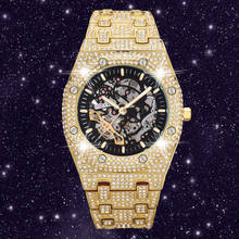 Relógio mecânico masculino luxuoso, aaa diamante, à prova d'água dourado 2024 - compre barato