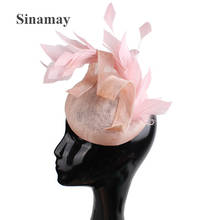 High Quality 4 Layer Sinamay Women Elegant Fascinator Hat For Formal Dress Chuch Headpiece With Fancy Feather Hair Accessories 2024 - buy cheap