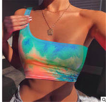 Chaleco Tie-dye a la moda para mujer, Top Sexy de verano con un hombro descubierto, Top de tubo sin mangas con ombligo 2024 - compra barato