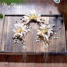 NiuShuya Chinese HANFU Traditional Classical Tassel Hairpin Hair Accessories Elegant Wedding Flower Headwear For Women 2024 - buy cheap