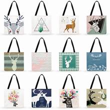 Outdoor Beach Bags Geometric Antlers Painting Print Tote Bag For Women Casual Tote Ladies Shoulder Bag Foldable Shopping Bag 2024 - buy cheap