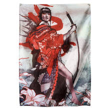 Самурайские японские укийо-е татуировки баннеры гобелены Винтаж Poste стикер Бар Кафе домашний декор подвесной флаг 4 втулки в углах 2024 - купить недорого