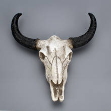 Resin Cow Skull Head Wall Hanging Decor 3D Animal Wildlife Sculpture Figurines Crafts Horns For Home Halloween Decoration GY64 2024 - buy cheap