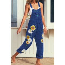 Women Long Trousers Print Denim Jumpsuit Romper Overalls Straps Jumpsuit Spring Ladies Casual Loose Plus Size Flower Jumpsuits 2024 - buy cheap