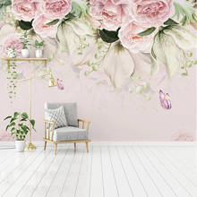 Papel de parede com mural personalizado 3d, estilo nórdico, pintado à mão, flor, borboleta, fresco, sala de estar, quarto, casa, papel de paredes 2024 - compre barato