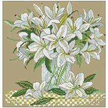 Lily vase flower patterns counted 11CT 14CT Cross Stitch Set DIY Cross-stitch Kits Embroidery Needlework Home Decor 2024 - buy cheap