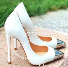 Sapato stiletto prateado bico fino branco couro feminino, sapato social salto alto estilo sexy 2024 - compre barato