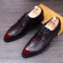 New Men Crocodile Dress Leather Shoes Lace-Up Wedding Party Shoes Mens Business Office Oxfords Flats Plus Size Men Fashion 2024 - buy cheap