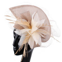 Chapéu fascinator feminino casamento pena vintage flor acessórios para o cabelo imitação sinamay pêssego escuro coquetel igreja chapéus 2024 - compre barato